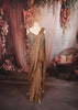 Champagne Bronze Solid Design Crepe Ready To Wear Party Saree With Matching Crystal Embellished Designer Corset Blouse