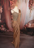 Champagne Bronze Solid Design Crepe Ready To Wear Party Saree With Matching Crystal Embellished Designer Corset Blouse