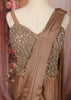 Champagne Bronze Solid Design Crepe Ready To Wear Party Saree With Matching Crystal Embellished Designer Corset Blouse