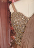 Champagne Bronze Solid Design Crepe Ready To Wear Party Saree With Matching Crystal Embellished Designer Corset Blouse
