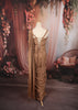 Champagne Bronze Solid Design Crepe Ready To Wear Party Saree With Matching Crystal Embellished Designer Corset Blouse