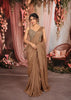 Champagne Bronze Solid Design Crepe Ready To Wear Party Saree With Matching Crystal Embellished Designer Corset Blouse