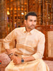 Champagne Cream Geometric Jacquard Woven Design Shirt with Gold Zari Border Matching Dhoti Set