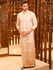 Champagne Cream Geometric Jacquard Woven Design Shirt with Gold Zari Border Matching Dhoti Set