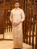 Champagne Cream Geometric Jacquard Woven Design Shirt with Gold Zari Border Matching Dhoti Set