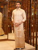 Champagne Cream Geometric Jacquard Woven Design Shirt with Gold Zari Border Matching Dhoti Set