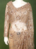 Champagne Gold All Over Floral Vine Sequins Embroidered Design Net Party Wear Saree with Matching Stitched Full Sleeve Designer Blouse