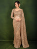 Champagne Gold All Over Heavy Sequins Embroidered Design Net Party Wear Saree with Matching Stitched Full Sleeve Designer Blouse