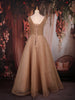 Champagne Gold Beaded Net Gown with Deep Neck