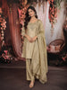 Champagne Gold Beads Embroidered Design Tissue Silk Straight Cut Salwar Suit with Matching Dupatta