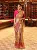 Champagne Gold Beige Floral Vine Zari Woven Design Pure Kanchipuram Silk Wedding Saree with Contrast Brocade Border