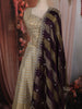Champagne Gold Floral Beads and Mirror Embroidered Design Tissue Silk Lehenga with Contrast Stripes Dupatta