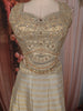 Champagne Gold Floral Beads and Mirror Embroidered Design Tissue Silk Lehenga with Contrast Stripes Dupatta