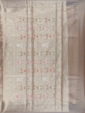 Champagne Gold Floral Design Semi Tissue Saree - Diadem