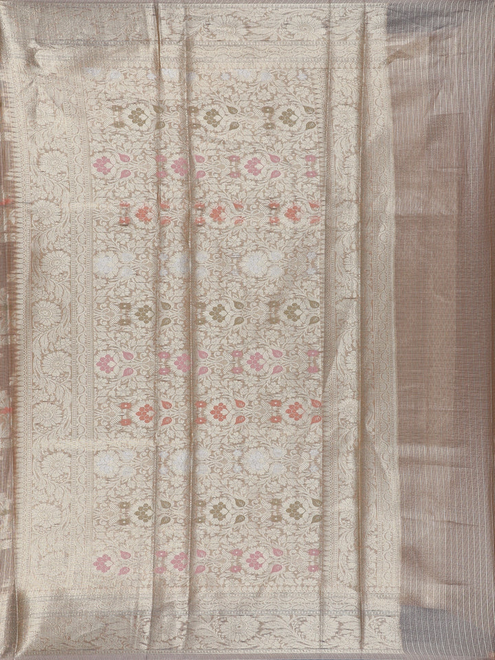 Champagne Gold Floral Design Semi Tissue Saree - Diadem