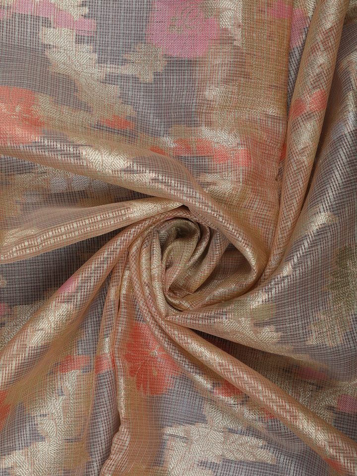 Champagne Gold Floral Design Semi Tissue Saree - Diadem