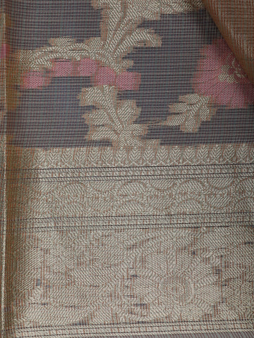 Champagne Gold Floral Design Semi Tissue Saree - Diadem