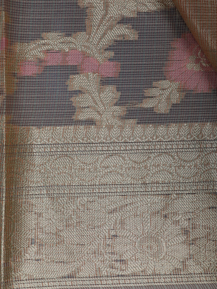 Champagne Gold Floral Design Semi Tissue Saree - Diadem