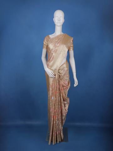 Champagne Gold Floral Design Semi Tissue Saree - Diadem