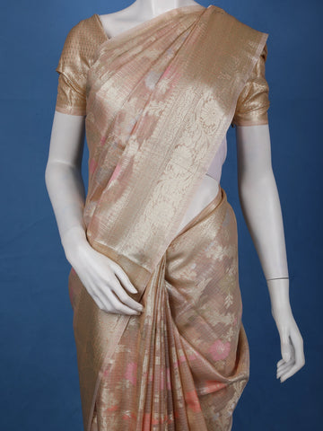 Champagne Gold Floral Design Semi Tissue Saree - Diadem