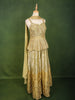Champagne Gold Floral Sequins and Beads Embroidered Design Organza Fancy Wear Peplum Palazzo Suit  with Matching Choker Dupatta