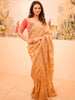 Champagne Gold Floral Sequins and Kartana Beads Embroidered Design Pure Tissue Silk Designer Saree with Saree with Contrast Stitched Designer Blouse