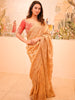 Champagne Gold Floral Sequins and Kartana Beads Embroidered Design Pure Tissue Silk Designer Saree with Saree with Contrast Stitched Designer Blouse