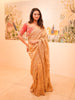 Champagne Gold Floral Sequins and Kartana Beads Embroidered Design Pure Tissue Silk Designer Saree with Saree with Contrast Stitched Designer Blouse