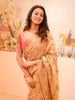Champagne Gold Floral Sequins and Kartana Beads Embroidered Design Pure Tissue Silk Designer Saree with Saree with Contrast Stitched Designer Blouse
