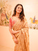 Champagne Gold Floral Sequins and Kartana Beads Embroidered Design Pure Tissue Silk Designer Saree with Saree with Contrast Stitched Designer Blouse