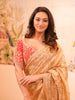Champagne Gold Floral Sequins and Kartana Beads Embroidered Design Pure Tissue Silk Designer Saree with Saree with Contrast Stitched Designer Blouse