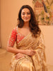 Champagne Gold Floral Sequins and Kartana Beads Embroidered Design Pure Tissue Silk Designer Saree with Saree with Contrast Stitched Designer Blouse