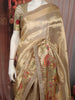 Champagne Gold Floral Vine Woven Design Pure Tissue Silk Fancy Saree with Sequins Border