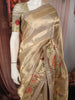 Champagne Gold Floral Vine Woven Design Pure Tissue Silk Fancy Saree with Sequins Border
