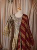 Champagne Gold Floral Zari Embroidered Design Tissue Silk Fancy Palazzo Suit with Contrast Striped Dupatta
