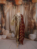 Champagne Gold Floral Zari Embroidered Design Tissue Silk Fancy Palazzo Suit with Contrast Striped Dupatta
