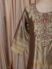 Champagne Gold Floral Zari Embroidered Design Tissue Silk Fancy Palazzo Suit with Contrast Striped Dupatta