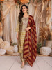 Champagne Gold Floral Zari Embroidered Design Tissue Silk Fancy Palazzo Suit with Contrast Striped Dupatta