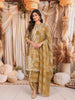 Champagne Gold Floral Zari Embroidered Design Tissue Silk Fancy Palazzo Suit with Striped Dupatta