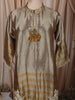 Champagne Gold Floral Zari Embroidered Design Tissue Silk Fancy Palazzo Suit with Striped Dupatta