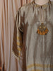 Champagne Gold Floral Zari Embroidered Design Tissue Silk Fancy Palazzo Suit with Striped Dupatta