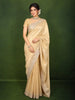 Champagne Gold Floral Zari Woven Design Pure Banarasi Designer Saree with Scalloped Designer Border