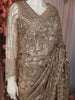 Champagne Gold Geometric Sequins Embroidered Design Net Party Wear Saree with Matching Blouse