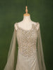 Champagne Gold Geometric Sequins and Beads Embroidered Design Net Mermaid Bridal Lehenga with Designer Corset Blouse and Cape Sleeves