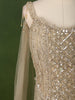 Champagne Gold Geometric Sequins and Beads Embroidered Design Net Mermaid Bridal Lehenga with Designer Corset Blouse and Cape Sleeves