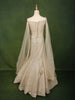 Champagne Gold Geometric Sequins and Beads Embroidered Design Net Mermaid Bridal Lehenga with Designer Corset Blouse and Cape Sleeves