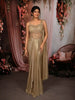 Champagne Gold Heavy Sequins and Beads Embroidered Design Satin Partywear Gown
