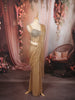 Champagne Gold Heavy Sequins and Beads Embroidered Design Shimmer Ready to Wear Draped Saree with Matching Designer Corset Blouse