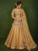 Champagne Gold Heavy Sequins and Beads Embroidered Design Tissue Silk Peplum Lehenga with Matching Dupatta