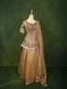 Champagne Gold Heavy Sequins and Beads Embroidered Design Tissue Silk Peplum Lehenga with Matching Dupatta